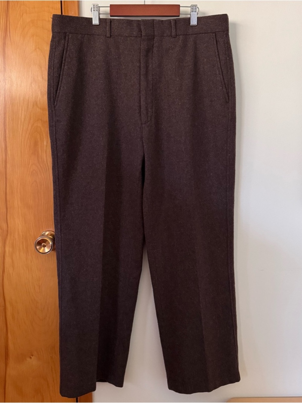 Vintage Dark Brown Wool Dress Pants - Classic Straight Fit